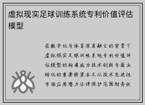 虚拟现实足球训练系统专利价值评估模型